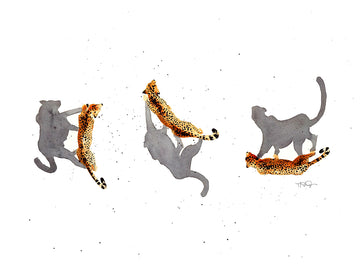 Three cheetahs and their shadows painted by artist Michelle SaintOnge.