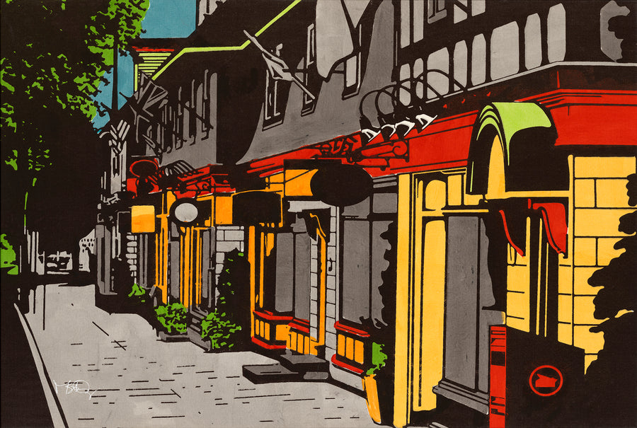 A screen print of the Hydrostone Market in Historic Halifax by artist Michelle SaintOnge.